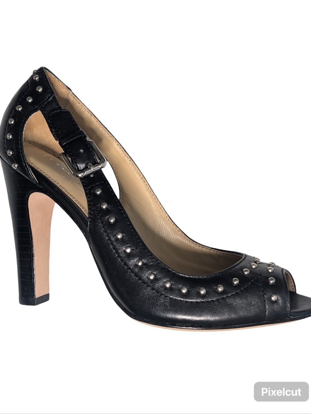 Coach Billie Black Leather Studded Peep-Toe Heels 7